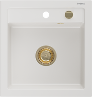 Mexen Vito évier de cuisine en granit 1 bac 520 x 490 mm, blanc, siphon doré - 6503521000-20-G