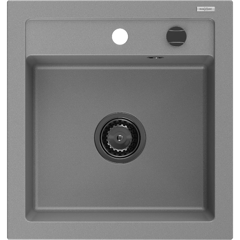Mexen Vito évier de cuisine en granit 1 bac 520 x 490 mm, gris, siphon noir - 6503521000-71-B