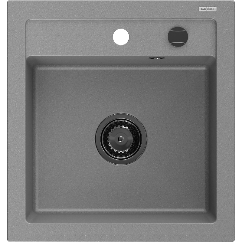 Mexen Vito évier en granit 1 bac 520 x 490 mm, gris, siphon noir - 6503521000-71-B