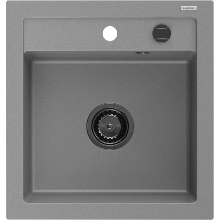 Mexen Vito évier en granit à 1 cuve 520 x 490 mm, Gris, siphon Noir - 6503521000-71-B