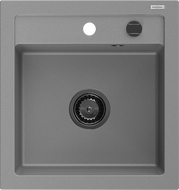 Mexen Vito évier en granit à 1 cuve 520 x 490 mm, Gris, siphon Noir - 6503521000-71-B