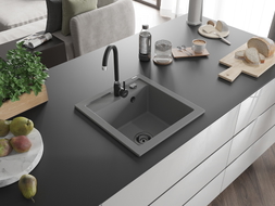 Mexen Vito évier de cuisine en granit 1 bac 520 x 490 mm, gris, siphon noir - 6503521000-71-B