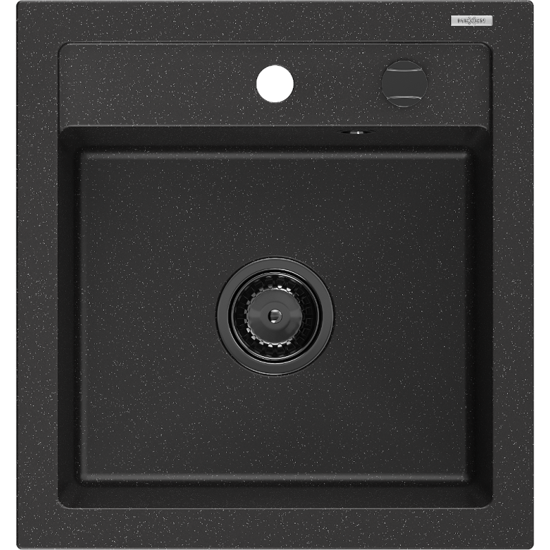 Mexen Vito évier en granit 1-bac 520 x 490 mm, noir/argent métallisé, siphon noir - 6503521000-73-B