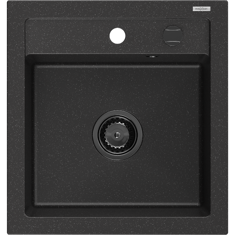 Mexen Vito évier en granit à 1 cuve 520 x 490 mm, Noir/ Argent métallique, siphon Noir - 6503521000-73-B