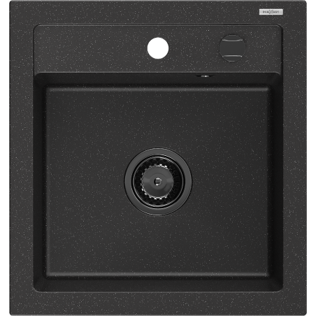 Mexen Vito évier en granit 1-bac 520 x 490 mm, noir/argent métallisé, siphon noir - 6503521000-73-B