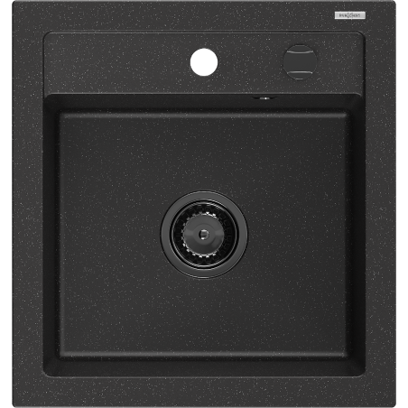 Mexen Vito évier en granit à 1 cuve 520 x 490 mm, Noir/ Argent métallique, siphon Noir - 6503521000-73-B