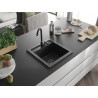 Mexen Vito évier en granit 1 bac 520 x 490 mm, noir/métallisé argent, siphon noir - 6503521000-73-B