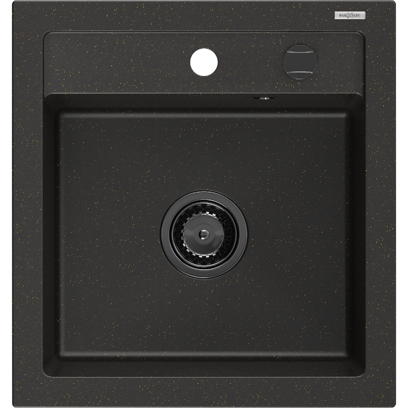 Mexen Vito évier en granit 1 bac 520 x 490 mm, noir/doré métallisé, siphon noir - 6503521000-75-B
