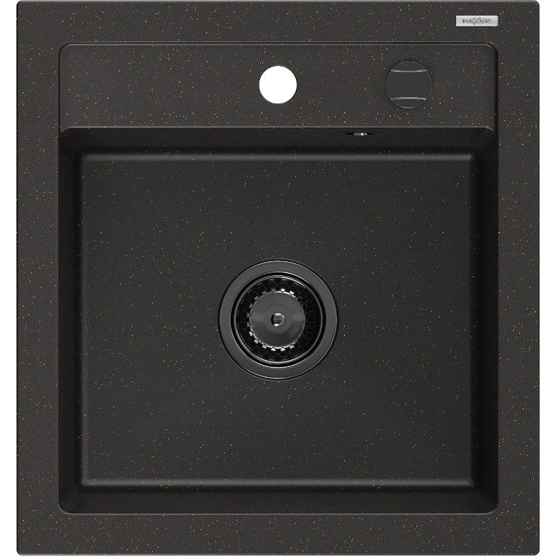 Mexen Vito évier en granit 1-bac 520 x 490 mm, noir/métallique doré, siphon noir - 6503521000-75-B