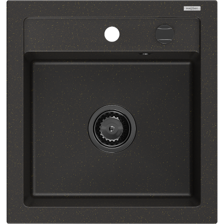 Mexen Vito évier en granit 1 bac 520 x 490 mm, noir/doré métallisé, siphon noir - 6503521000-75-B