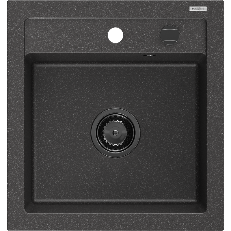 Mexen Vito évier en granit 1 bac 520 x 490 mm, noir moucheté, siphon noir - 6503521000-76-B