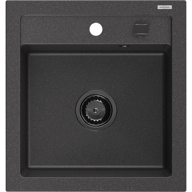 Mexen Vito évier en granit à 1 cuve 520 x 490 mm, Noir moucheté, siphon Noir - 6503521000-76-B