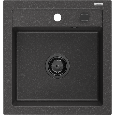 Mexen Vito évier en granit 1 bac 520 x 490 mm, noir moucheté, siphon noir - 6503521000-76-B