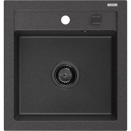 Mexen Vito évier en granit à 1 cuve 520 x 490 mm, Noir moucheté, siphon Noir - 6503521000-76-B