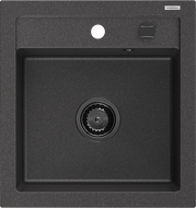 Mexen Vito évier en granit à 1 cuve 520 x 490 mm, Noir moucheté, siphon Noir - 6503521000-76-B