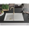 Mexen Cesar évier en granit 1 bac avec égouttoir 775 x 470 mm, blanc, siphon doré - 6514771010-20-G
