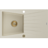 Mexen Cesar évier en granit à 1 bac avec égouttoir 775 x 470 mm, beige, siphon doré - 6514771010-69-G