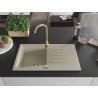Mexen Cesar évier en granit 1 bac avec égouttoir 775 x 470 mm, beige, siphon doré - 6514771010-69-G
