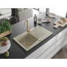 Mexen Cesar évier en granit à 1 bac avec égouttoir 775 x 470 mm, beige, siphon doré - 6514771010-69-G