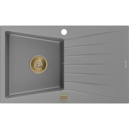 Mexen Cesar évier en granit à 1 cuve avec égouttoir 775 x 470 mm, Gris, siphon Or - 6514771010-71-G