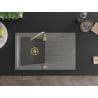 Mexen Cesar évier en granit 1 bac avec égouttoir 775 x 470 mm, gris, siphon doré - 6514771010-71-G