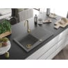 Mexen Cesar évier en granit 1 bac avec égouttoir 775 x 470 mm, gris, siphon doré - 6514771010-71-G