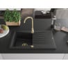 Mexen Cesar évier en granit à 1 bassin avec égouttoir 775 x 470 mm, noir/métallisé argent, siphon doré - 6514771010-73-G