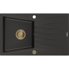 Mexen Cesar évier granitique 1 bac avec égouttoir 775 x 470 mm, noir/doré métallique, siphon doré - 6514771010-75-G