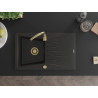 Mexen Cesar évier granitique 1 bac avec égouttoir 775 x 470 mm, noir/doré métallique, siphon doré - 6514771010-75-G
