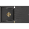 Mexen Cesar évier de cuisine en granit 1 bac avec égouttoir 775 x 470 mm, noir moucheté, siphon doré - 6514771010-76-G