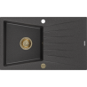 Mexen Cesar évier en granit 1 bac avec égouttoir 775 x 470 mm, noir moucheté, siphon doré - 6514771010-76-G