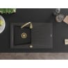 Mexen Cesar évier de cuisine en granit 1 bac avec égouttoir 775 x 470 mm, noir moucheté, siphon doré - 6514771010-76-G