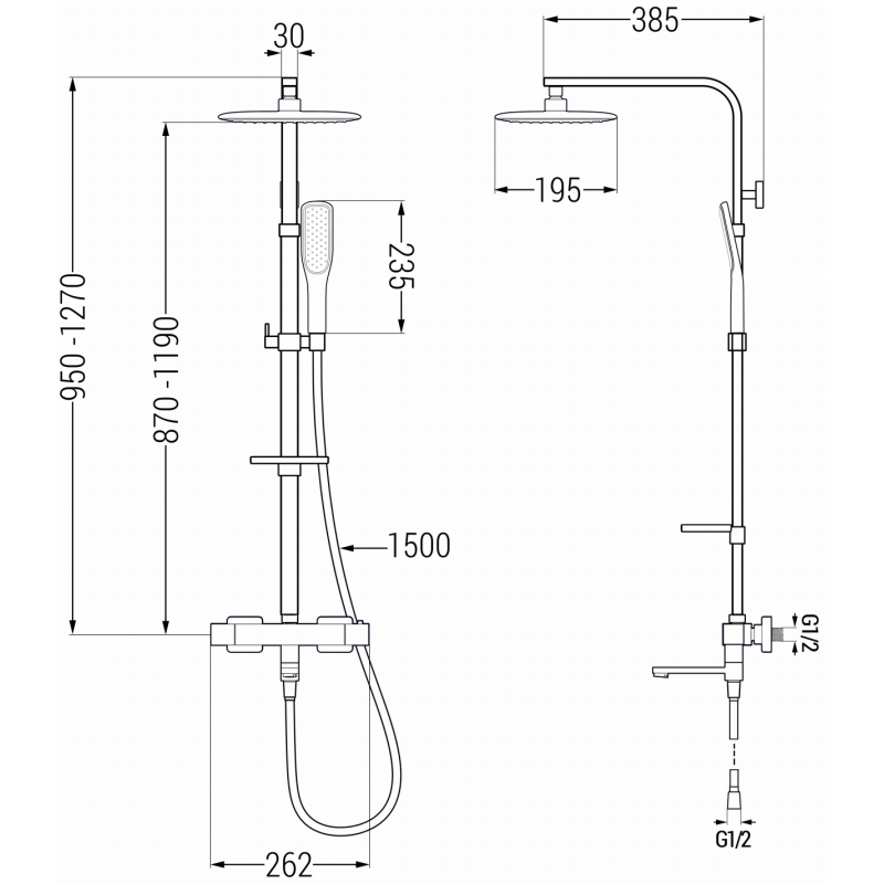 Mexen CQ49 ensemble bain-douche avec pommeau de douche et robinet thermostatique, noir/doré - 779104995-75