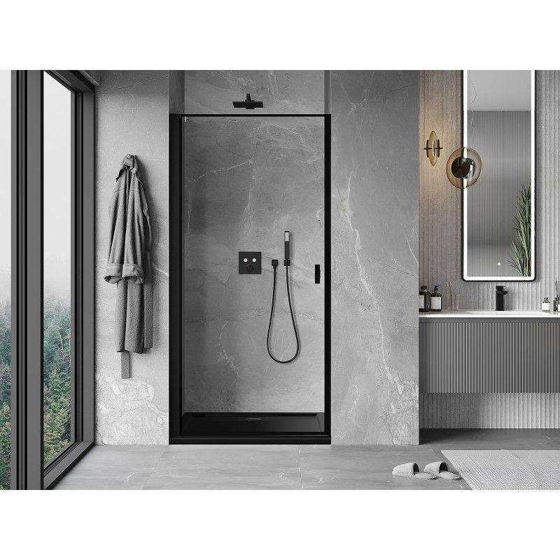 Mexen Mist-B porte de douche pivotante gauche 80 cm, cadre noir, noir - 8A2-080-000-70-70-L