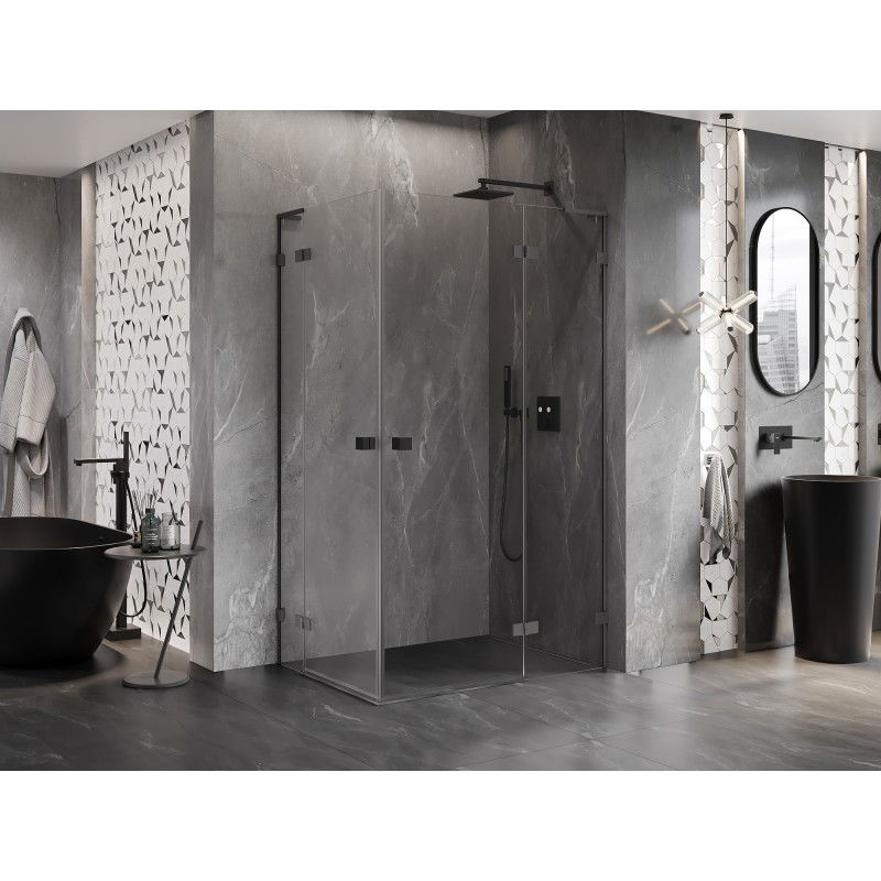 Mexen Lunar L Cabine de douche Duo pivotante droite 95 x 85 cm, transparent, métal canon - 834L-095P-085L-95-00