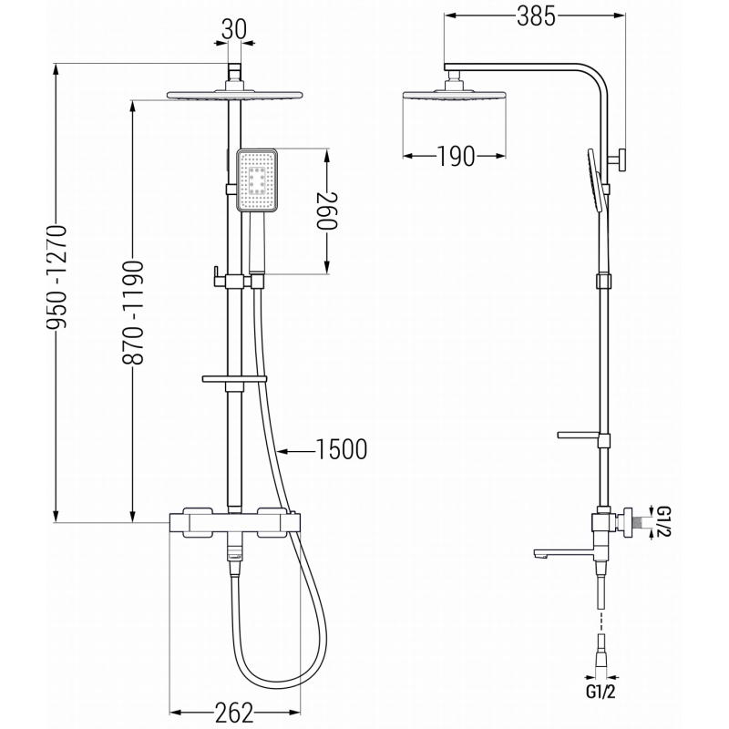 Mexen CQ54 ensemble baignoire-douche avec douche à effet pluie et robinet thermostatique, blanc/chrome - 779105495-21