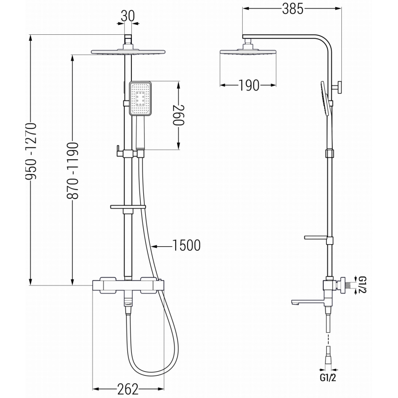 Mexen CQ54 ensemble baignoire-douche avec pomme de douche et mitigeur thermostatique, noir/chrome - 779105495-71