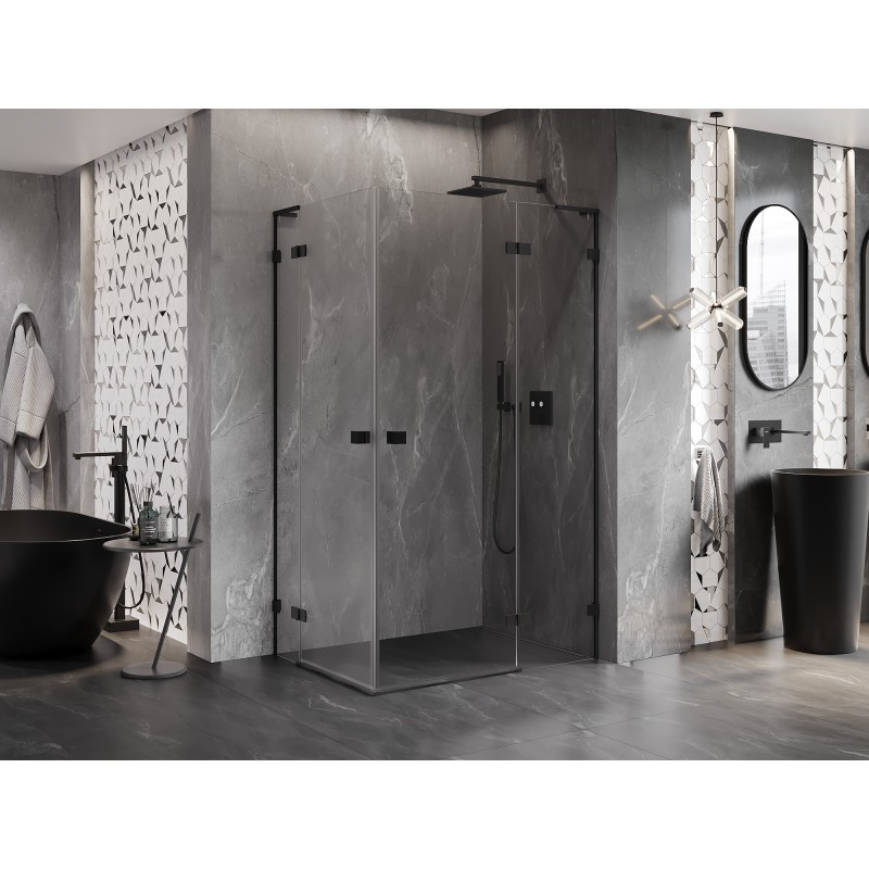 Mexen Lunar L Duo cabine de douche battante droite 80 x 70 cm, transparent, noir - 834L-080P-070L-70-00