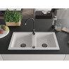 Mexen Mario évier en granit 2 bacs 820 x 436 mm, blanc, siphon noir - 6504822000-20-B