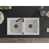 Mexen Mario évier en granit 2 bacs 820 x 436 mm, blanc, siphon noir - 6504822000-20-B