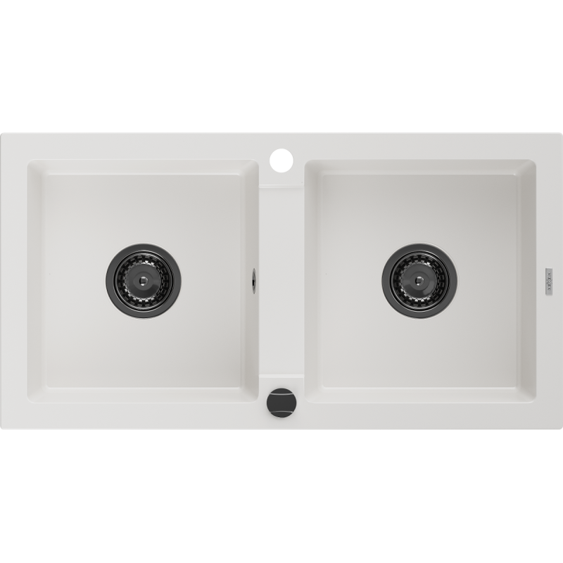 Mexen Mario évier en granit 2 bacs 820 x 436 mm, blanc, siphon noir - 6504822000-20-B