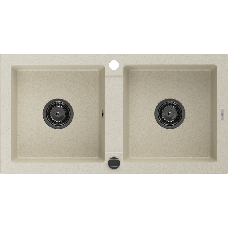 Mexen Mario évier en granit 2 bacs 820 x 436 mm, beige, siphon noir - 6504822000-69-B