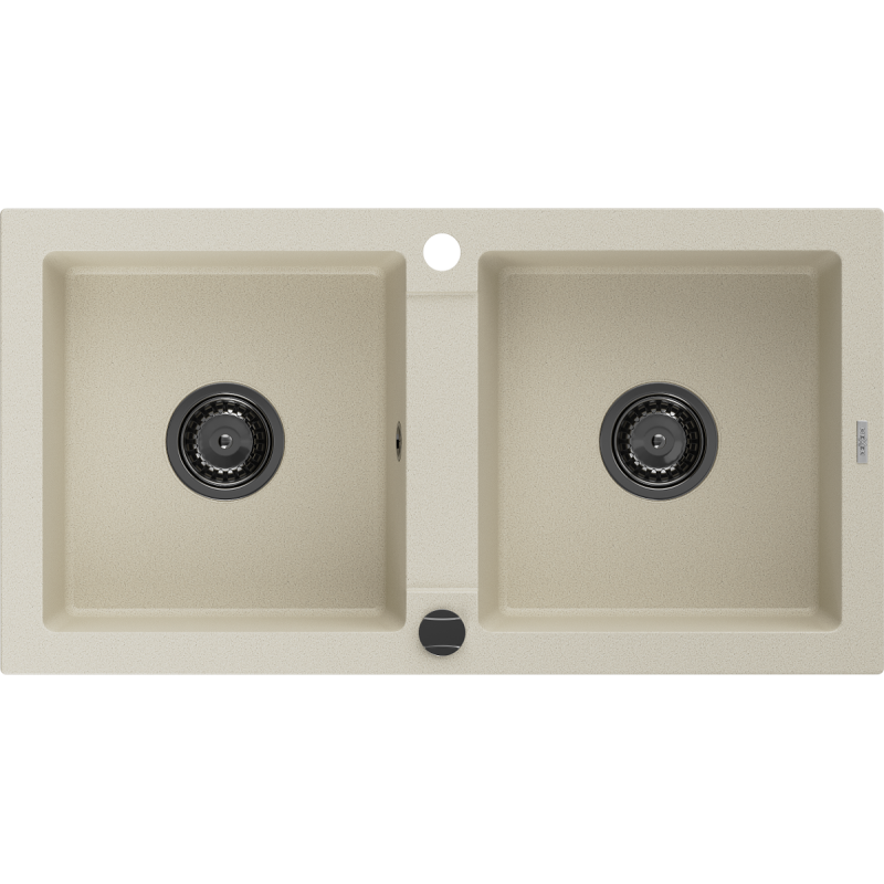 Mexen Mario évier en granit à 2 cuves 820 x 436 mm, Beige, siphon Noir - 6504822000-69-B