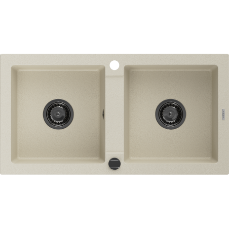 Mexen Mario évier en granit 2 bacs 820 x 436 mm, beige, siphon noir - 6504822000-69-B