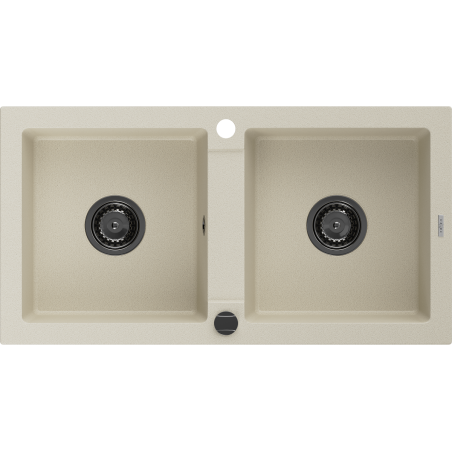 Mexen Mario évier en granit à 2 bacs 820 x 436 mm, beige, siphon noir - 6504822000-69-B