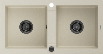 Mexen Mario évier en granit à 2 cuves 820 x 436 mm, Beige, siphon Noir - 6504822000-69-B