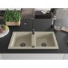 Mexen Mario évier en granit 2 bacs 820 x 436 mm, beige, siphon noir - 6504822000-69-B