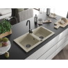 Mexen Mario évier en granit à 2 bacs 820 x 436 mm, beige, siphon noir - 6504822000-69-B