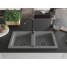 Mexen Mario évier en granit 2 bacs 820 x 436 mm, gris, siphon noir - 6504822000-71-B
