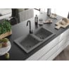 Mexen Mario évier en granit 2 bacs 820 x 436 mm, gris, siphon noir - 6504822000-71-B